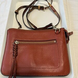 Vince Camuto Brown pebbled Leather Crossbody Bag with removable straps.